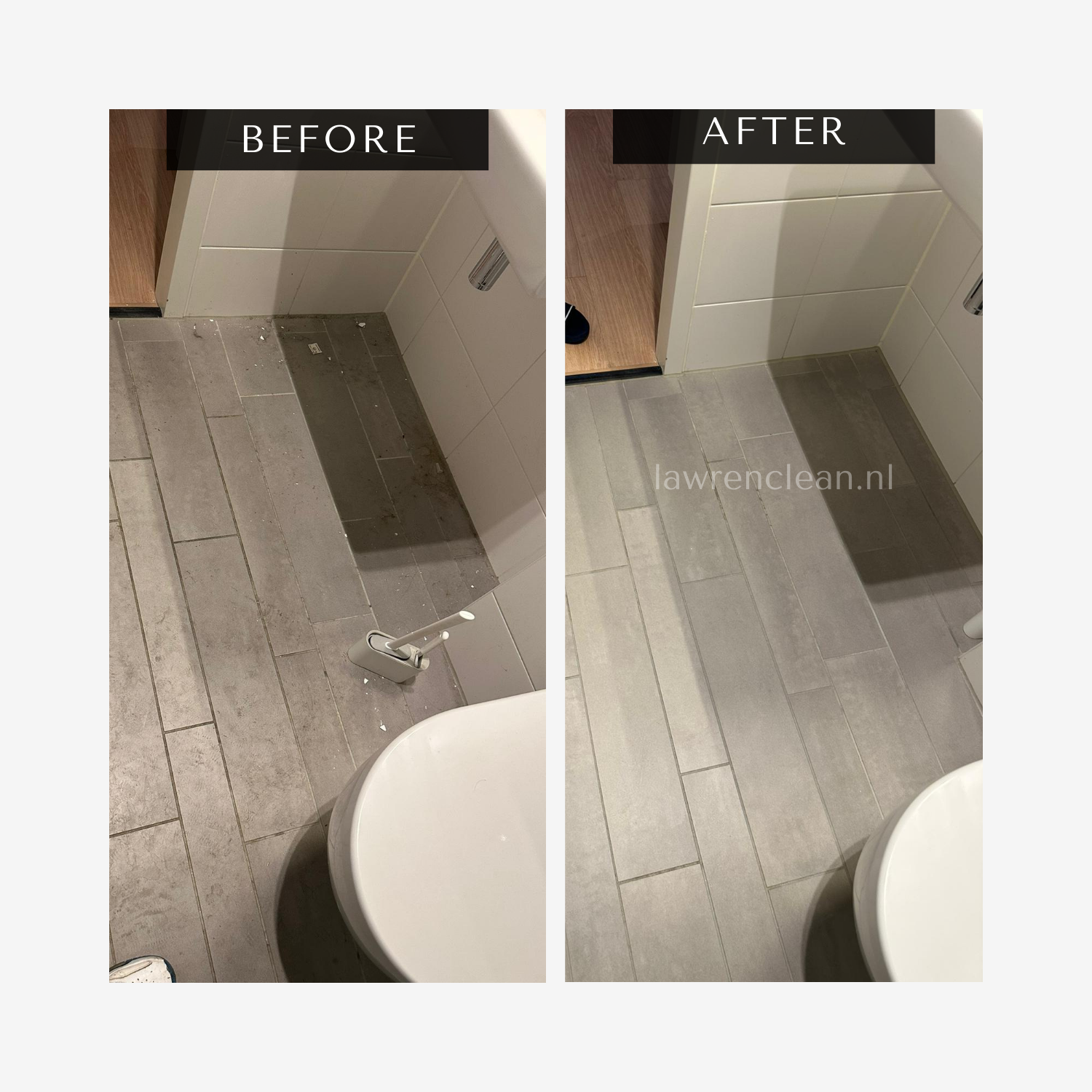 Bathroom floor before and after